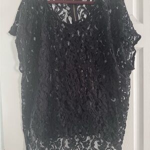bobeau Black Short Sleeve Lace Blouse